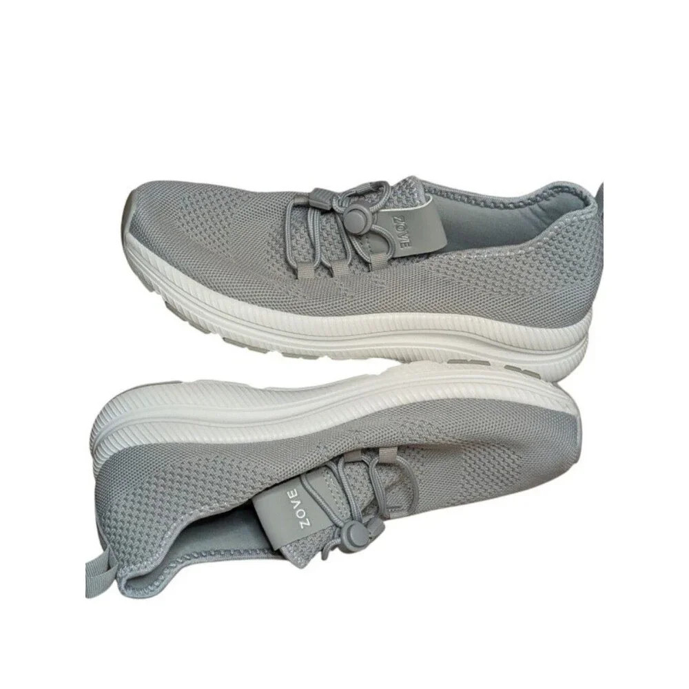 ZOVE Wide Toe Box Walking Shoes Gray Women's No-Tie Bungee Sneakers Size 43